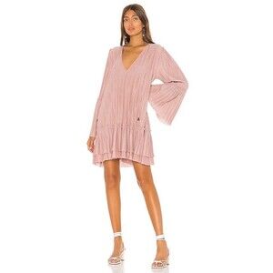 Free People Women's Can't Help It Mini Dress Mauve Pink Pleated Size Large